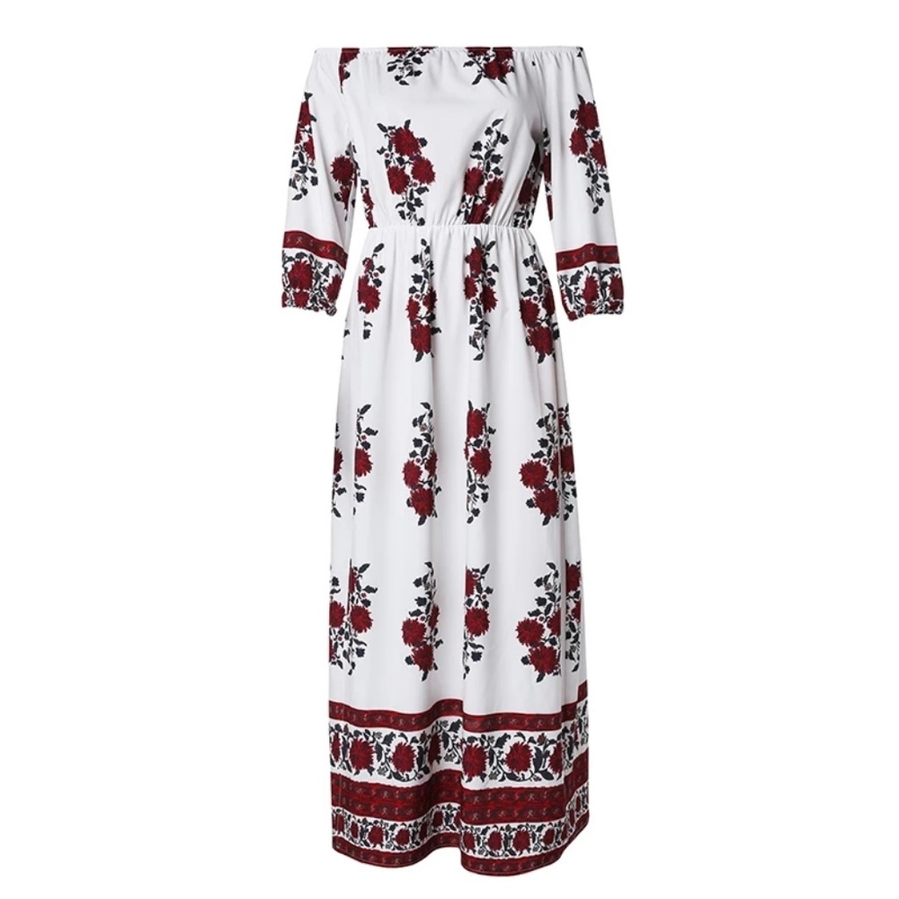Bohemian Off-Shoulder Floral Hippie Dress - Picture 3 of 5